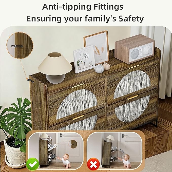 Large Shoe Cabinet Storage for Entryway Hidden Rattan Shoe Cabinet with 4 Flip Drawers Freestanding for Entryway,Hallway Rustic Oak Rattan