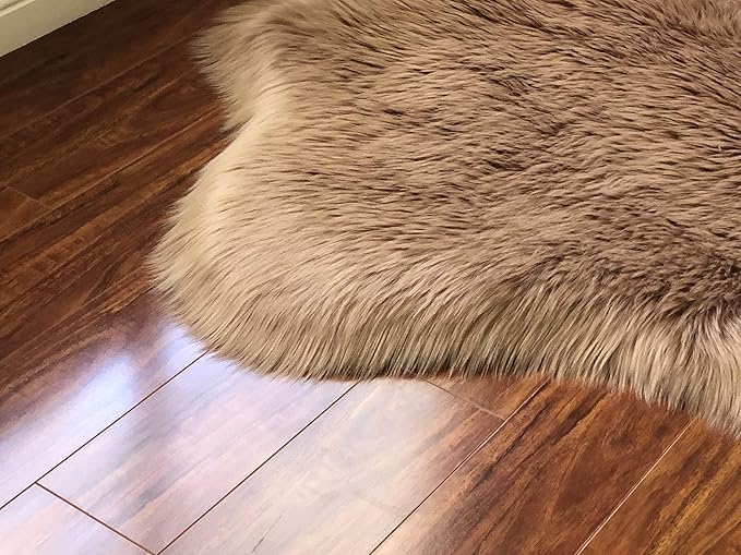Free Shape Luxury Soft Fluffy Shag Area Rug Double Side by Side 3'x4', 90x120cm - Vegan Fur Ultra Soft Indoor Carpet Nursery Rugs for Bedroom Home Decor, Camel