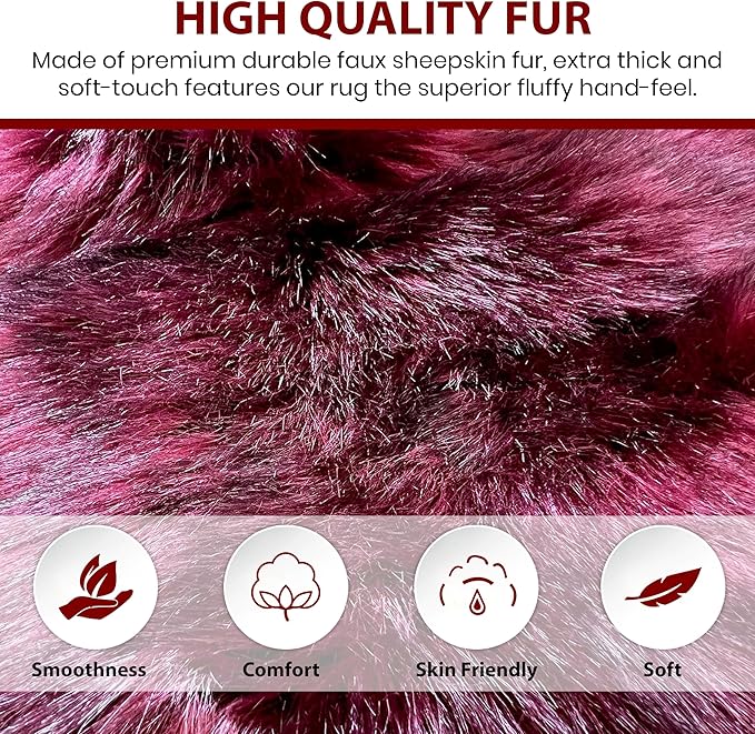 Free Shape Luxury Soft Fluffy Shag Area Rug Double Side by Side 3'x4', 90x120cm - Vegan Fur Ultra Soft Indoor Carpet Nursery Rugs for Bedroom Home Decor, Burgundy