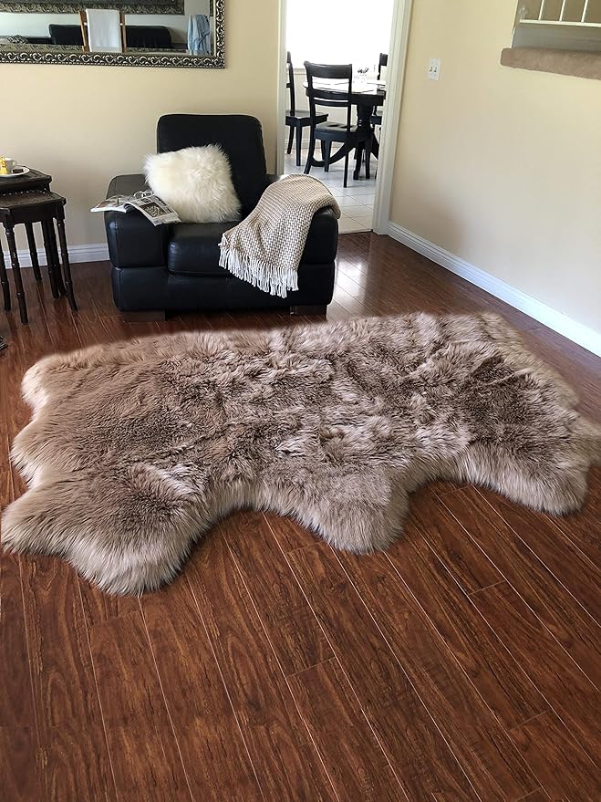 Free Shape Luxury Soft Fluffy Shag Area Rug Triple Side by Side 3'x6', 90x180cm - Vegan Fur Ultra Soft Indoor Carpet Nursery Rugs for Bedroom Home Decor, Camel