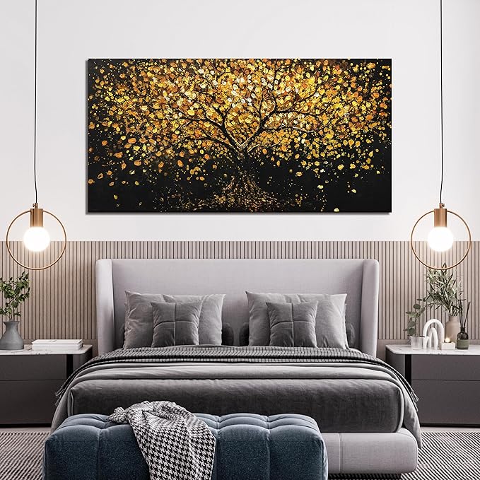Canvas Wall Art Decor Canvas Modern Art Wall Decor Black and Gold Wall Art Decor Tree of Life Wall Art Pictures for Living Room Tree Wall Art Prints Art Work for Home Office Wall Decor 20" X 40"