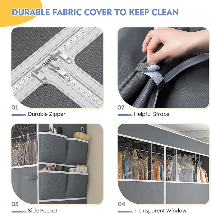 Raybee 90.6" W Clothes Rack with Cover Heavy Duty Clothing Rack with Cover Loads 1200LBS Freestanding Garment Rack for Bedroom, Black