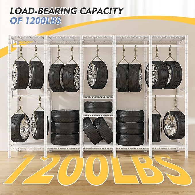 Raybee 90.6" W Clothes Rack with Cover Heavy Duty Clothing Rack with Cover Loads 1200LBS Freestanding Garment Rack for Bedroom, White