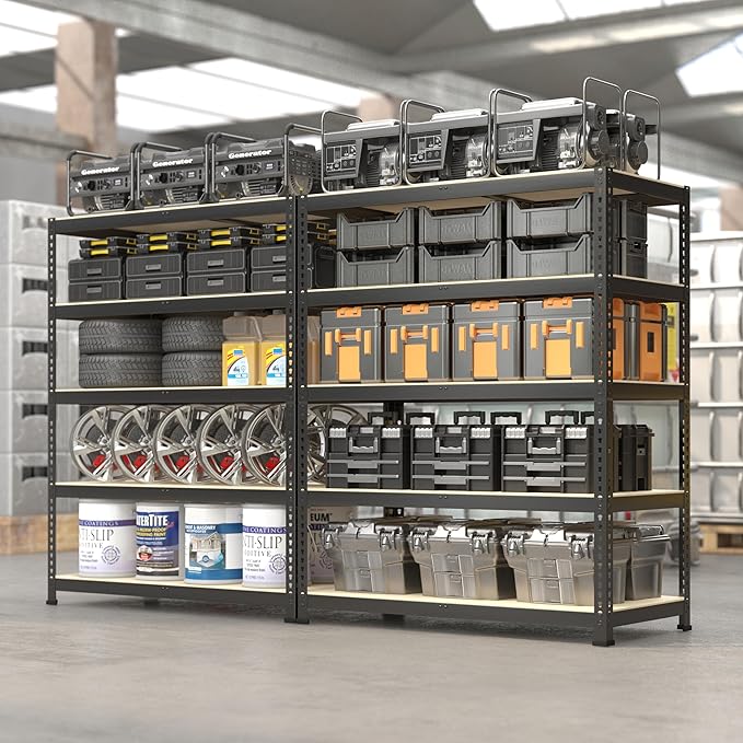 PrimeZone 40" W x 18" D x 71" H Heavy Duty Storage Shelves, 5 Tier Adjustable Garage Storage Shelving, Metal Shelving Unit Utility Rack Shelf for Warehouse Pantry Closet Kitchen, Black, 3 Pack