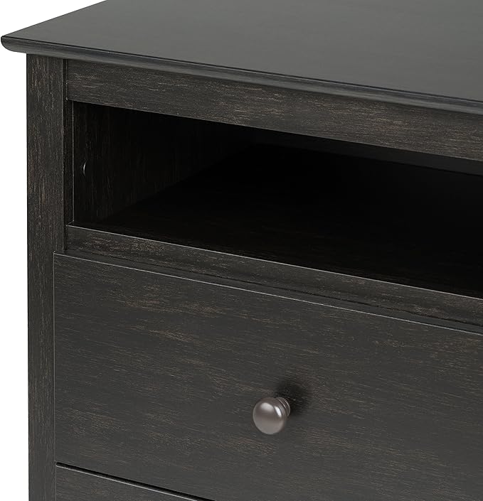Prepac Sonoma Traditional Tall Nightstand Side Table with 2 Drawers and Open Shelf, Functional Bedside Table 16" D x 23.25" W x 28" H, Washed Black, HDC-2428-V