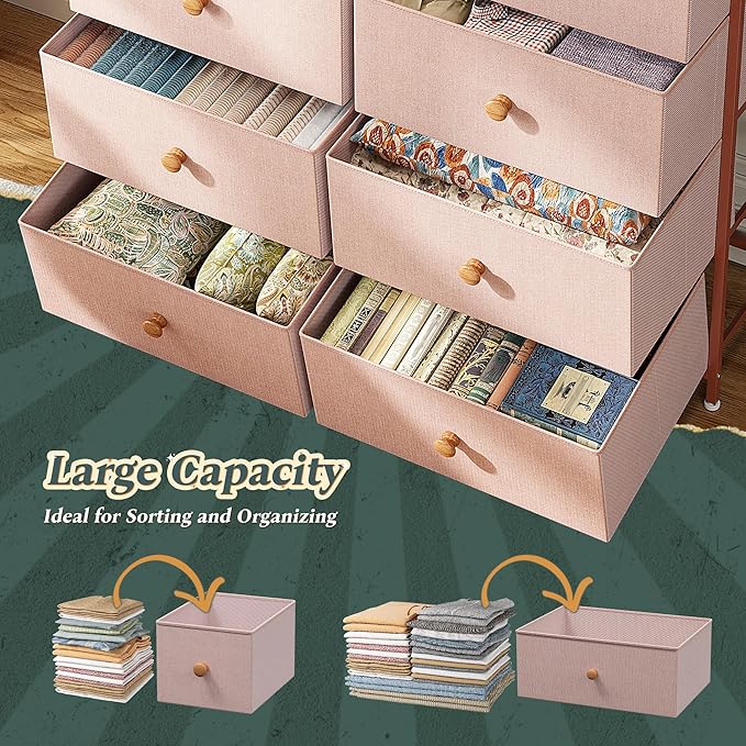 Dressers for Bedroom with 12 Drawers, Fabric Dressers & Chests of Drawers, Sturdy Metal Frame, Wood Top, Entryway, Bedroom Furniture (Pink)