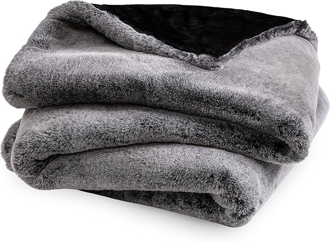 Bare Home Faux Fur Throw Blanket - Ultra-Soft Luxurious - Cozy Warm Blanket for Couch, Sofa, Chair, Bed - Fuzzy Fluffy Super Soft - Decorative Bed Blanket, 60x47 inches (Variegated Grey)