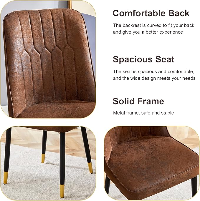 JUFU Dinner Table Set for 4, 67'' Wood Faux Marble Dining Table Set for 4 with 007-Brown PU Upholstered Chairs, Modern Rectangle Kitchen Table Chairs Set of 4, Ideal for Dining Room, Easy Assembly