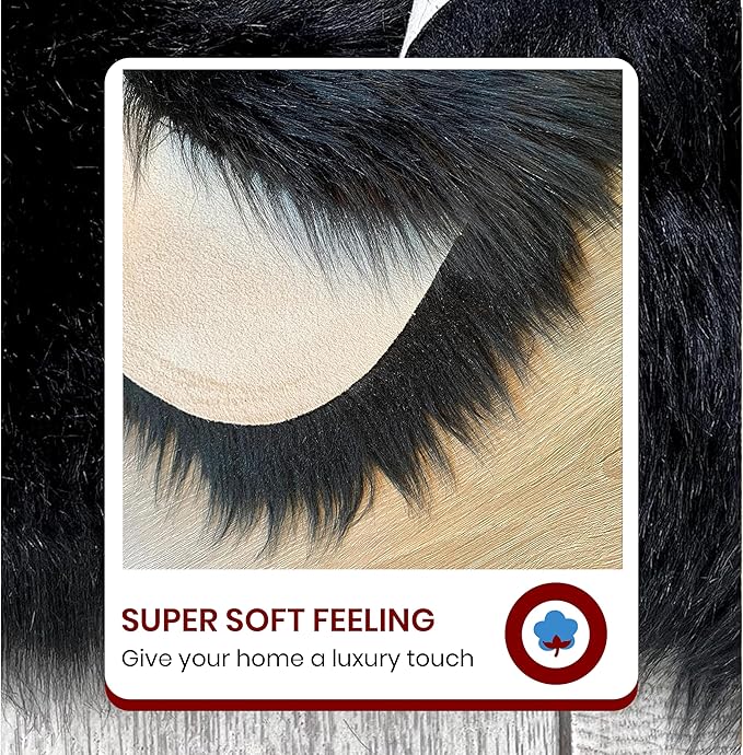 Free Shape Luxury Soft Fluffy Shag Area Rug Double Side by Side 3'x4', 90x120cm - Vegan Fur Ultra Soft Indoor Carpet Nursery Rugs for Bedroom Home Decor, Black