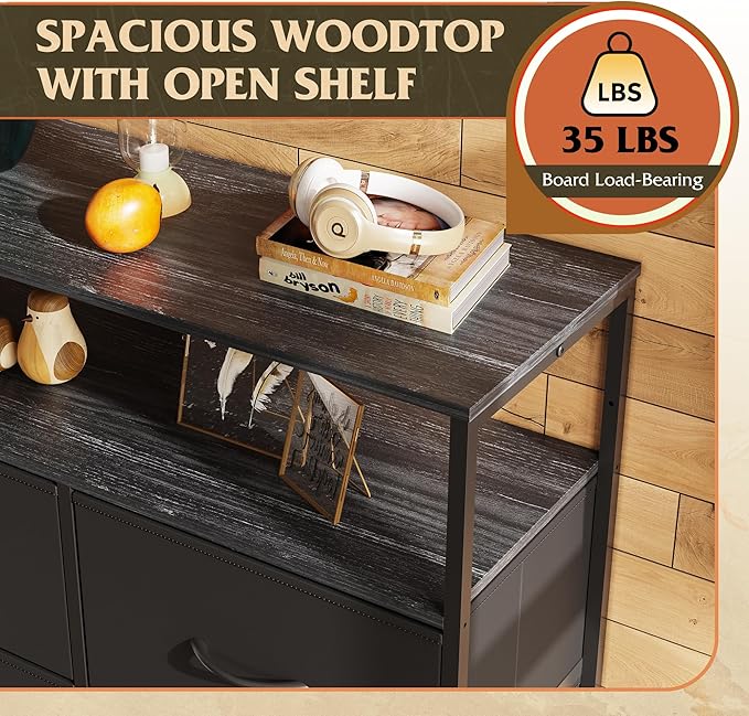 WLIVE Fabric Dresser for Bedroom with Open Shelves, Tall White Dresser with 8 Drawers, Storage Tower with Fabric Bins, Chest of Drawers for Closet, Hallway