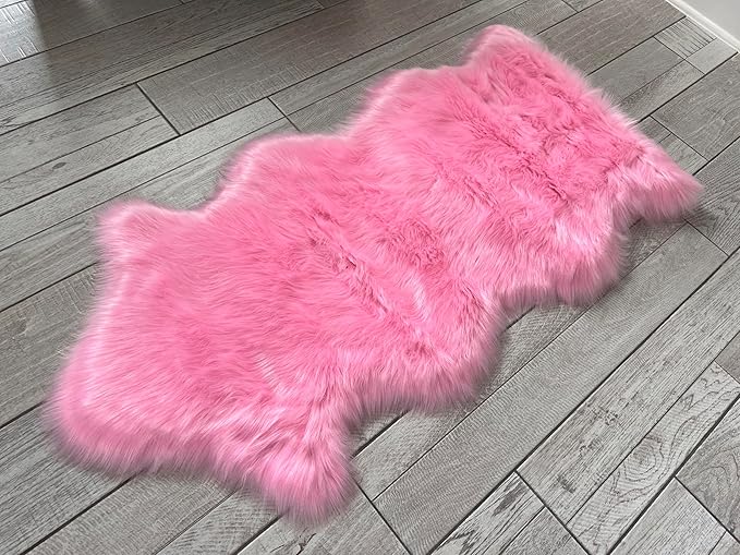 Free Shape Luxury Soft Fluffy Shag Area Rug Single and a Half 2'x4', 60x120cm - Vegan Fur Ultra Soft Indoor Carpet Nursery Rugs for Bedroom Home Decor, Pink