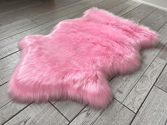 Free Shape Luxury Soft Fluffy Shag Area Rug Single 2’x3', 60x90cm - Vegan Fur Ultra Soft Indoor Carpet Nursery Rugs for Bedroom Home Decor, Pink