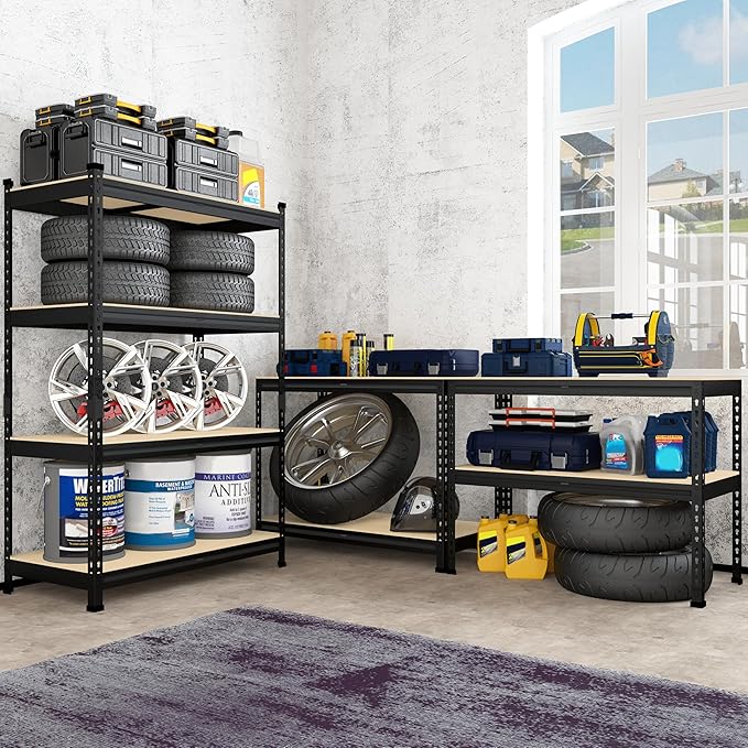 PrimeZone 40" W x 20" D x 59" H Heavy Duty Storage Shelves, 4 Tier Adjustable Garage Shelving Unit, Metal Organizer Shelf Utility Rack for Warehouse Pantry Closet Kitchen, Black