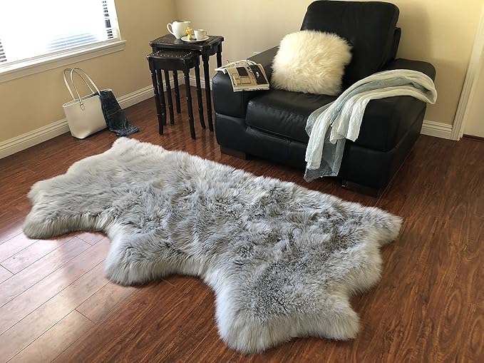 Free Shape Luxury Soft Fluffy Shag Area Rug Triple Side by Side 3'x6', 90x180cm - Vegan Fur Ultra Soft Indoor Carpet Nursery Rugs for Bedroom Home Decor, Grey