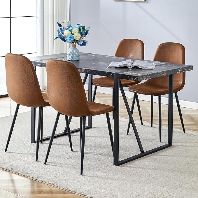 Dining Table Set for 4,Modern Rectangle Dining Table and Fabric Dining Chairs 4, 5 Piece Kitchen Table and Chairs for 4
