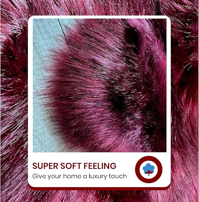 Free Shape Luxury Soft Fluffy Shag Area Rug Double Side by Side 3'x4', 90x120cm - Vegan Fur Ultra Soft Indoor Carpet Nursery Rugs for Bedroom Home Decor, Burgundy