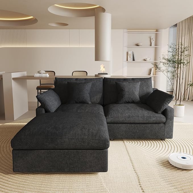 Cloud Couch Modular Sectional Sofa,82.68" L Shaped Couch,Down Filled Convertible Wide Seater, 2 Seater+Ottoman for Living Room Set,Covers Washable&Replaceable,Black