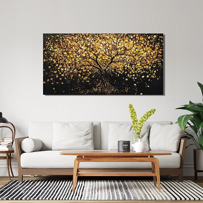 Canvas Wall Art Decor Canvas Modern Art Wall Decor Black and Gold Wall Art Decor Tree of Life Wall Art Pictures for Living Room Tree Wall Art Prints Art Work for Home Office Wall Decor 20" X 40"