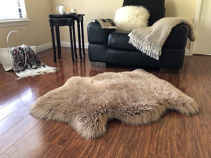 Free Shape Luxury Soft Fluffy Shag Area Rug Single 2’x3’, 60x90cm - Vegan Fur Ultra Soft Indoor Carpet Nursery Rugs for Bedroom Home Decor, Camel
