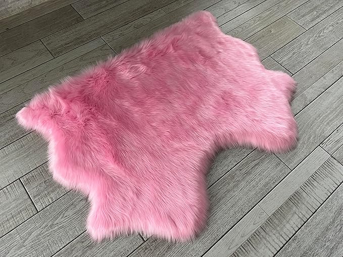 Free Shape Luxury Soft Fluffy Shag Area Rug Double Side by Side 3'x4', 90x120cm - Vegan Fur Ultra Soft Indoor Carpet Nursery Rugs for Bedroom Home Decor, Pink