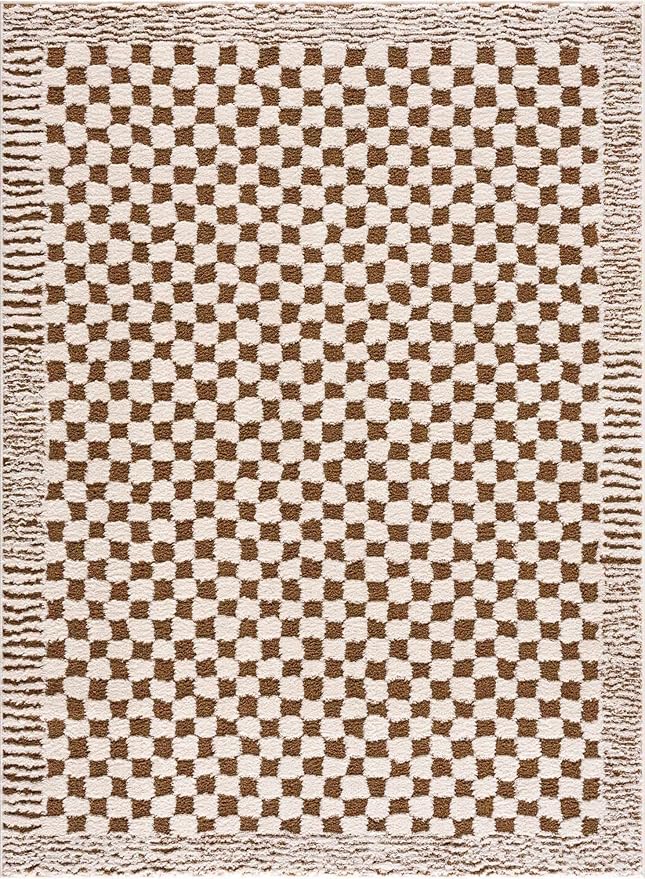 Hauteloom Leryn Hallway, Kitchen Runner Rug - Checkered - High Pile - Bone - 2'8" x 7'3"