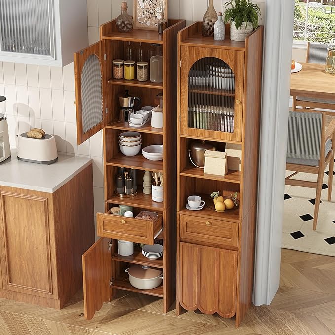 Tall Bathroom Storage Cabinet with 1 Drawer and 2 Doors - Modern Bath Organizer, Slim Freestanding Storage for Bathroom Essentials (11.8 Inches Wide), Brown