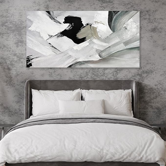 Abstract Wall Art Home Wall Decor Black White and Grey painting Abstract Canvas Art Framed Artwork Modern Home Wall Decor for Living Room Bedroom Office 24"x48"