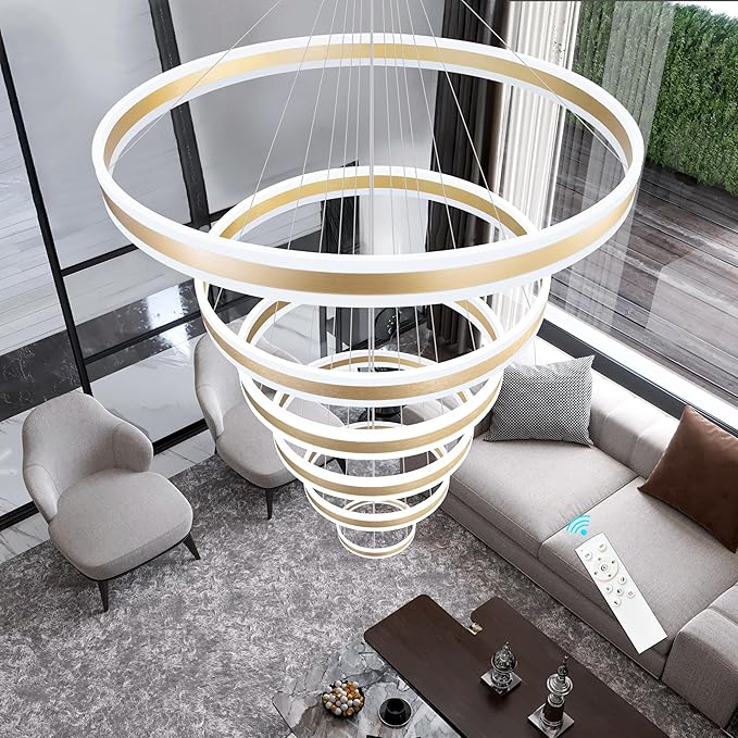 31.4'' Modern LED Chandelier Large Contemporary Chandeliers for Foyer 6-Rings Dimmable High Ceiling Chandeliers for Living Room Entrance Staircase 3000K-6000K