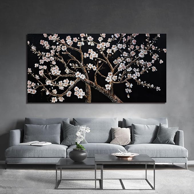 Large Canvas Wall Art Decor Oversized Black and White Wall Art For Living Room Tree of Life Wall Art Prints Canvas Art Wall Decor Flowers Artwork for Walls Bedroom Home Aesthetic Decor 29" x 58"