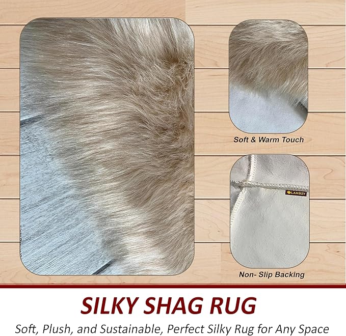 Free Shape Luxury Soft Fluffy Shag Area Rug Octo 8 Pelts 6'x8',180x240 cm - Vegan Fur Ultra Soft Indoor Carpet Nursery Rugs for Bedroom Home Decor, Camel