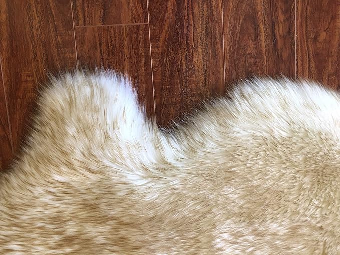 Free Shape Luxury Soft Fluffy Shag Area Rug Duo Decto 12 Pelts 6'x12', 180x360cm - Vegan Fur Ultra Soft Indoor Carpet Nursery Rugs for Bedroom Home Decor, White with Brown Tips