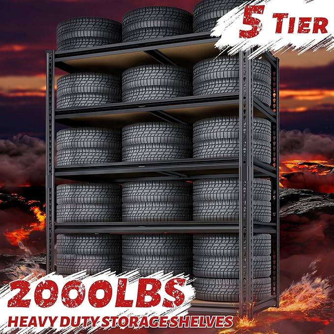 72"H Storage Shelves heavy duty, 2000LBS Garage Shelving, 5 Tier Metal Shelving Unit Adjustable Garage Shelves Utility Rack Shelf for Storage Warehouse Pantry Closet,35.6" W × 16" D × 72" H, Black