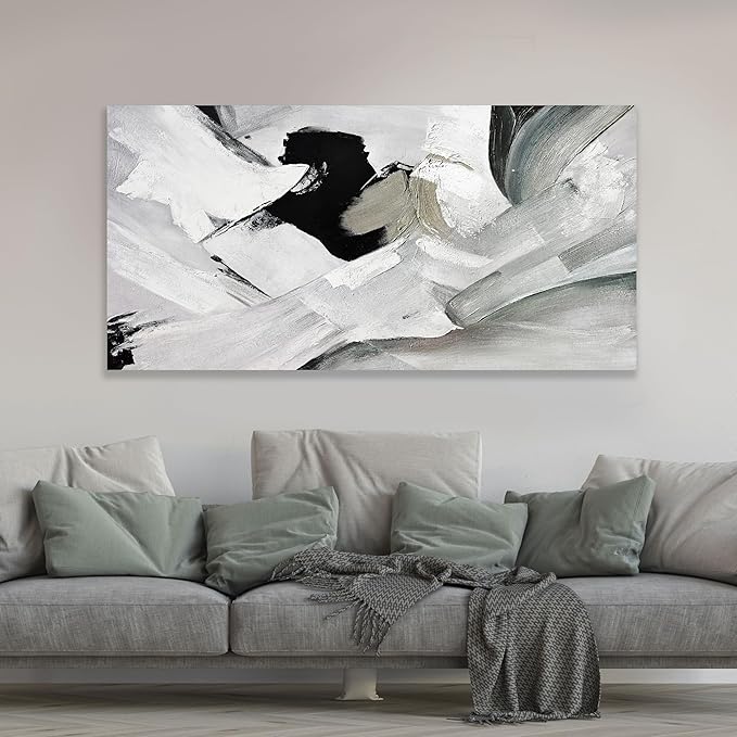 Abstract Wall Art Home Wall Decor Black White and Grey painting Abstract Canvas Art Framed Artwork Modern Home Wall Decor for Living Room Bedroom Office 24"x48"