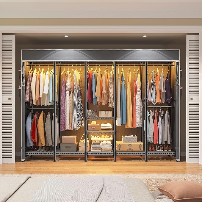 Raybee 90.6" W Clothes Rack with Cover Heavy Duty Clothing Rack with Cover Loads 1200LBS Freestanding Garment Rack for Bedroom, Black