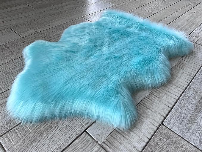 Free Shape Luxury Soft Fluffy Shag Area Rug Single 2’x3', 60x90cm - Vegan Fur Ultra Soft Indoor Carpet Nursery Rugs for Bedroom Home Decor, Blue