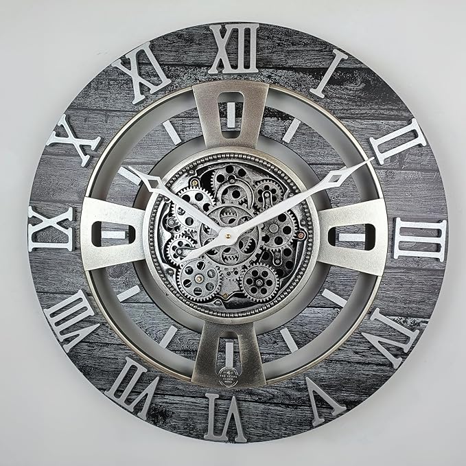The Gears Clock Real Moving Gear Wall Clock England Line (Carbon Grey, 24 inches (60 cm))