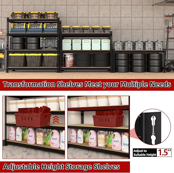 3 Packs 36" W x 16" D x 55" H Adjustable Garage Storage Shelves - 4-Shelf Heavy Duty Shelving Unit, Metal Utility Storage Organizer Racks for Warehouse Pantry Closet Kitchen, Black