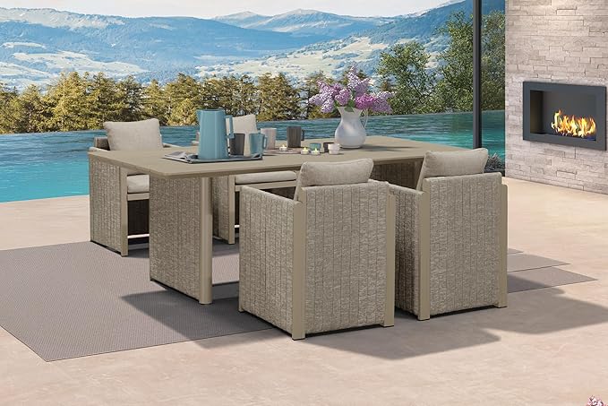 PURPLE LEAF 5 Pieces Patio Dining Set All-Weather Modern Outdoor Rectangular Aluminum Dining Table and Chairs Outdoor Furniture with Olefin Cushions Pillows for Garden Backyard Kitchen Beige