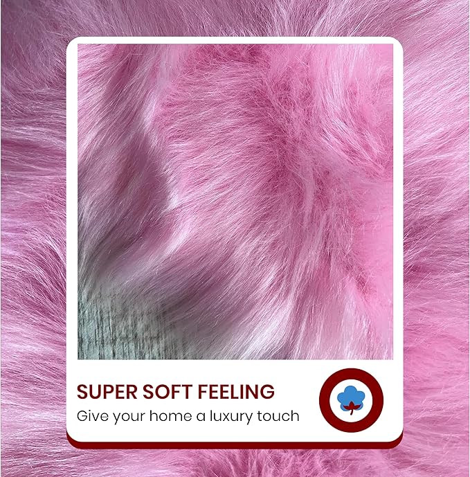Free Shape Luxury Soft Fluffy Shag Area Rug Single 2’x3', 60x90cm - Vegan Fur Ultra Soft Indoor Carpet Nursery Rugs for Bedroom Home Decor, Pink