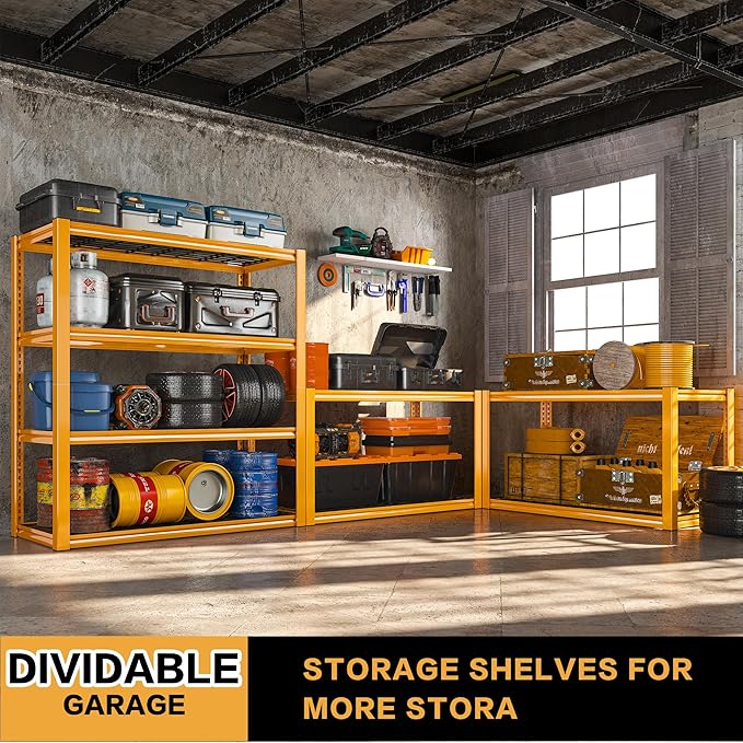 REIBII 40" W Garage Shelving 2240 LBS Storage Shelves Adjustable Heavy Duty Shelving 4 Tier Metal Shelves for Storage 59.5"H Metal Shelf for Pantry Basement Warehouse 40"W × 19.5"D × 59.5"H, 3 Pack
