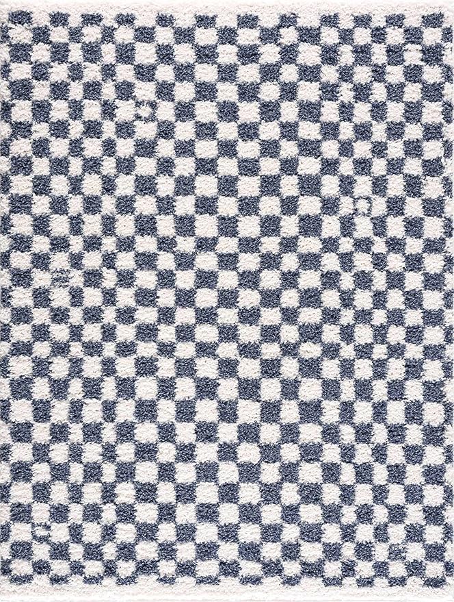 Hauteloom Kieu Hallway, Kitchen Runner Rug - Contemporary - Plush Pile - White, Blue - 2'7" x 7'3"