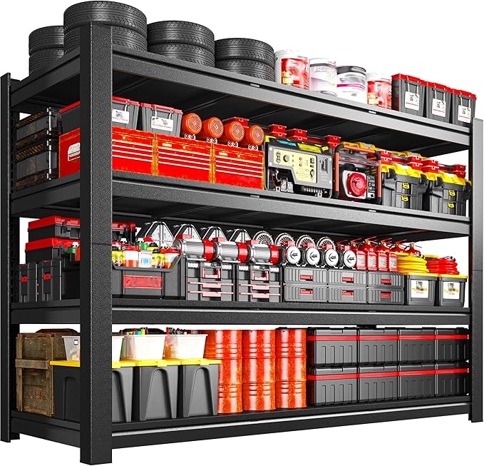 2500LBS Storage Shelves, 60.1" W Garage Shelving Heavy Duty, Adjustable Metal Shelving Unit, Storage Rack for Garage, Basement, Warehouse with Tool-Free Installation, 60.1" W x 24" D x 60.1" H