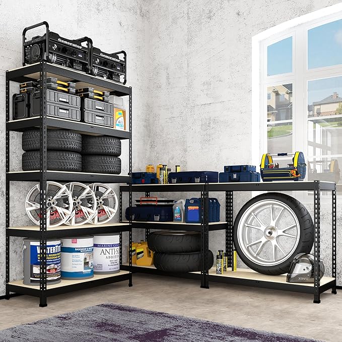 PrimeZone 40" W x 18" D x 71" H Heavy Duty Storage Shelves, 5 Tier Adjustable Garage Storage Shelving, Metal Shelving Unit Utility Rack Shelf for Warehouse Pantry Closet Kitchen, Black, 2 Pack