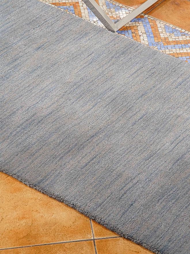 Hand Knotted Loom Wool ECO-Friendly Area Rugs - 2'6''x10', Runner, Light Blue Color, Solid Plain Design, High Pile Thick Handmade Anti Skid Rugs for Living Room (L00111)