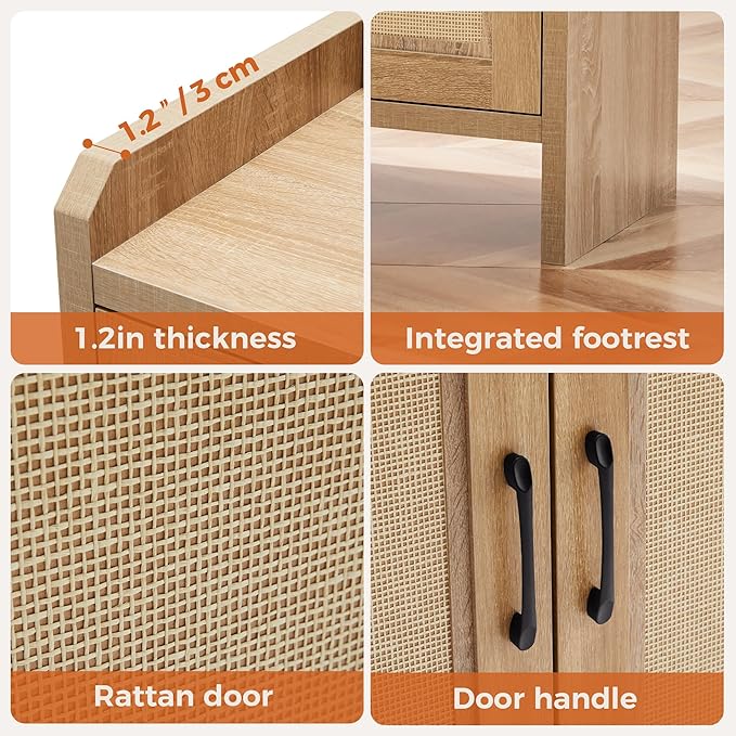 Shoe Cabinet Storage for Entryway, Natural Rattan Shoe Storage Cabinet, Wooden Shoe Rack Cabinet, Farmhouse Boho Wood Shoe Organizer Cabinet for Hallway