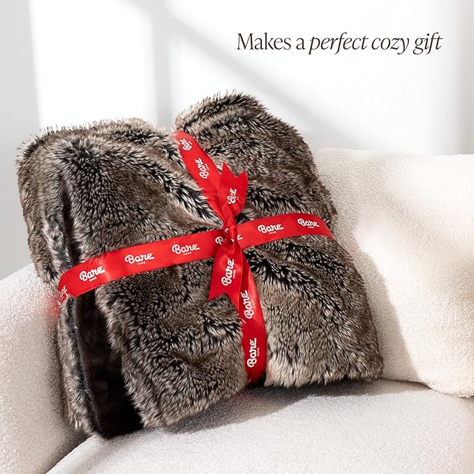 Bare Home Faux Fur Blanket - Ultra-Soft Luxurious - Cozy Warm Blanket for Couch, Sofa, Chair, Bed - Fuzzy Fluffy Super Soft - Decorative Bed Blanket, 80x60 inches (Oversized, White)