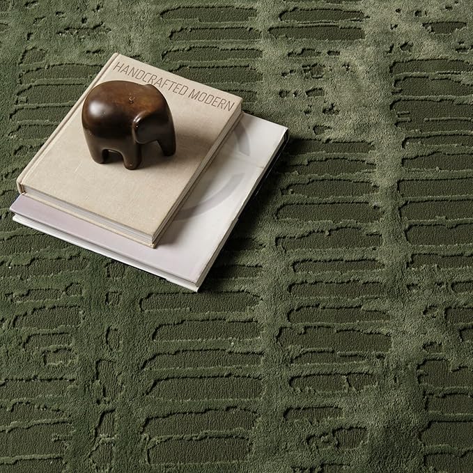 Revival Rugs Shell 2'7"x9' Machine Washable Runner Rug for Hallway Entryway - 100% Recycled Oeko-TEX Certified, Medium Pile, Green