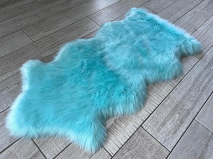 Free Shape Luxury Soft Fluffy Shag Area Rug Single and a Half 2'x4', 60x120cm - Vegan Fur Ultra Soft Indoor Carpet Nursery Rugs for Bedroom Home Decor, Blue