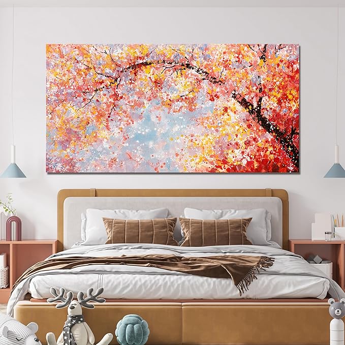 Canvas Wall Art Decor Canvas Modern Art Wall Decor Colorful Wall Art Decor Tree of Life Wall Art for Living Room Tree Flower Wall Art Prints Art Work for Room Home Office Wall Decor 20" X 40"