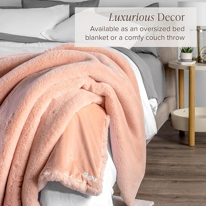 Bare Home Faux Fur Blanket - Ultra-Soft Luxurious - Cozy Warm Throw for Couch, Sofa, Chair, Bed - Fuzzy Fluffy Super Soft - Decorative Bed Blanket, 80x60 inches (Oversized, Blush)
